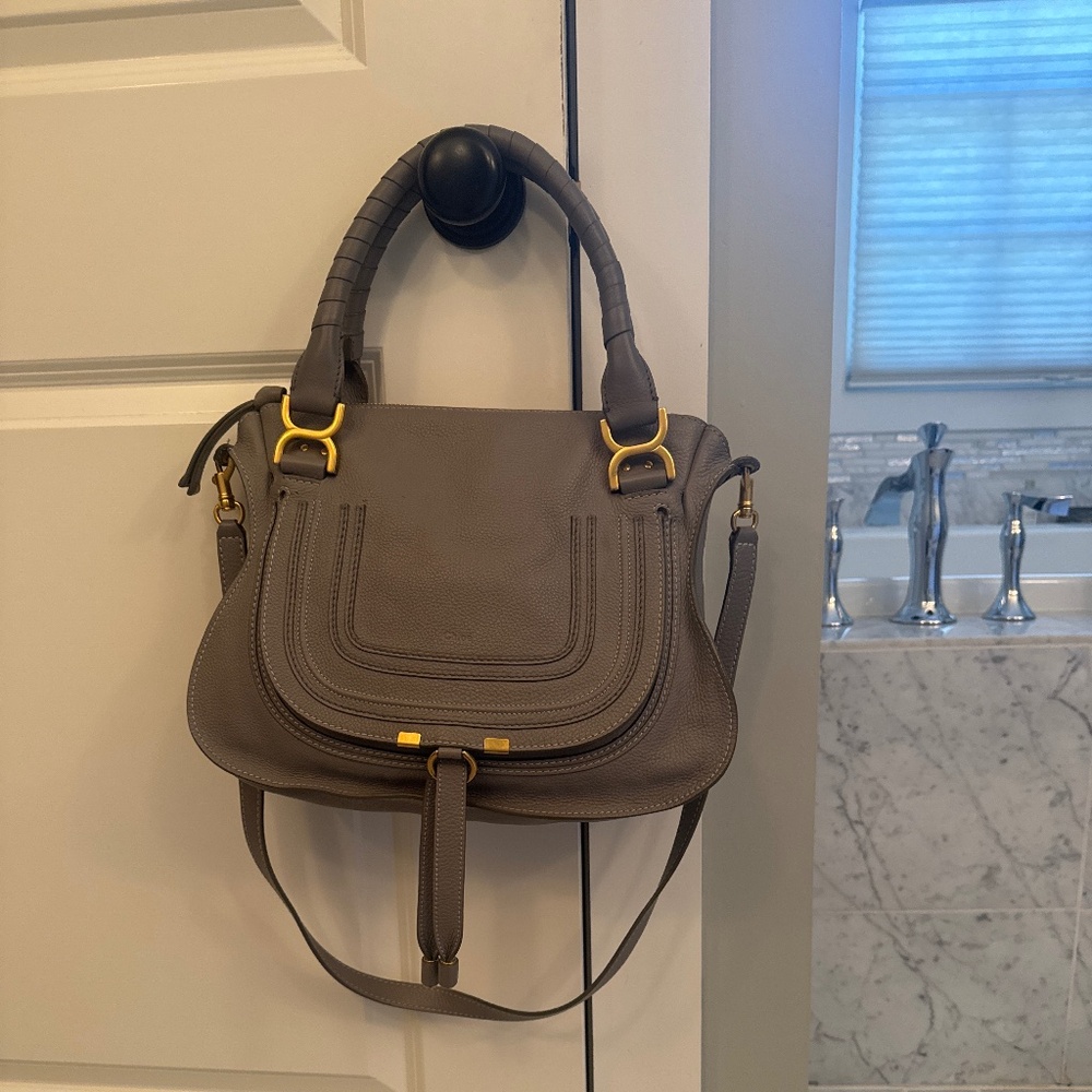 Chloe Medium Marcie Leather Satchel Handbag - Cashmere Grey